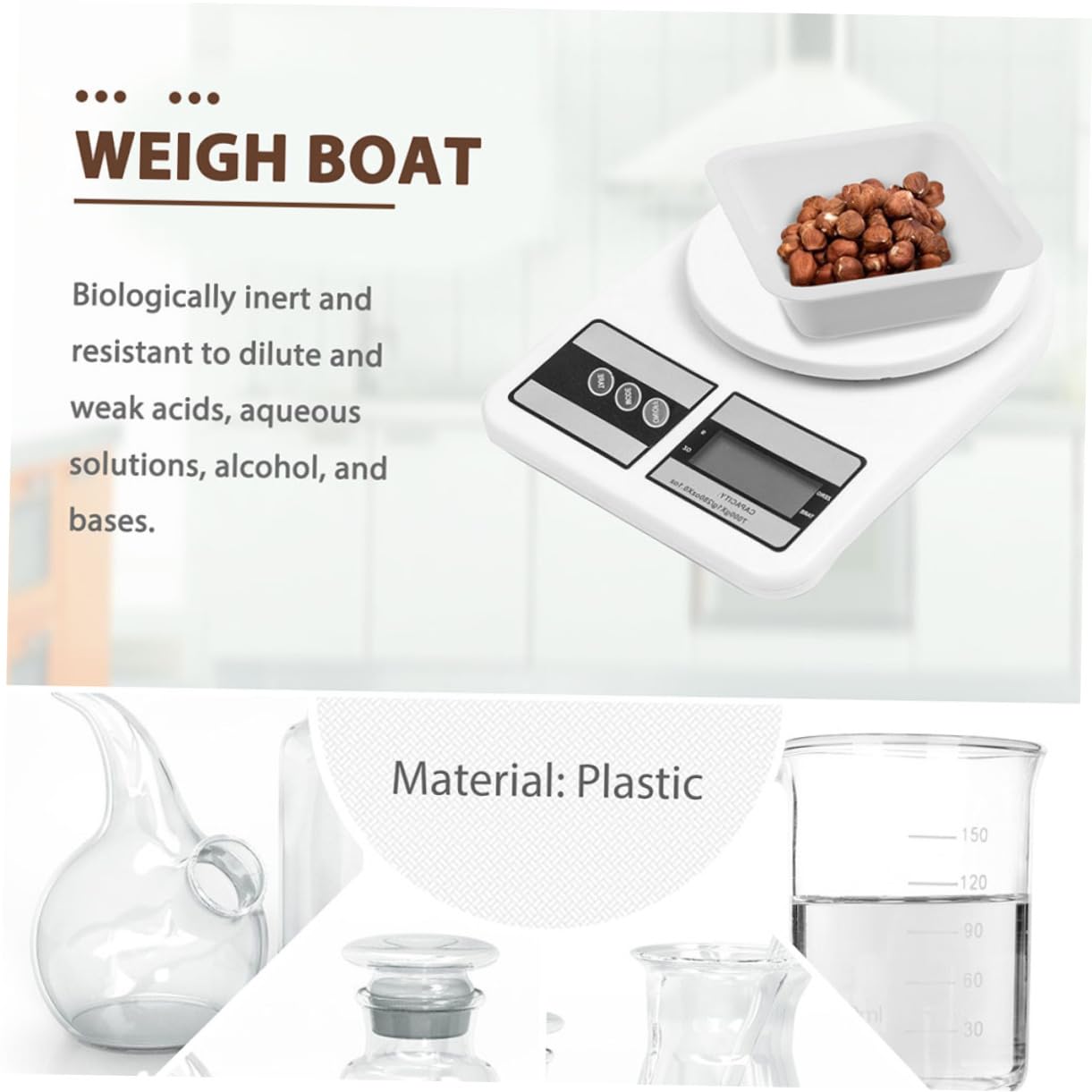 HEALLILY 60pcs Plastic Weighing Boat Weighing Dish Lightweight Lab Tray Static Non-Stick Food Safe