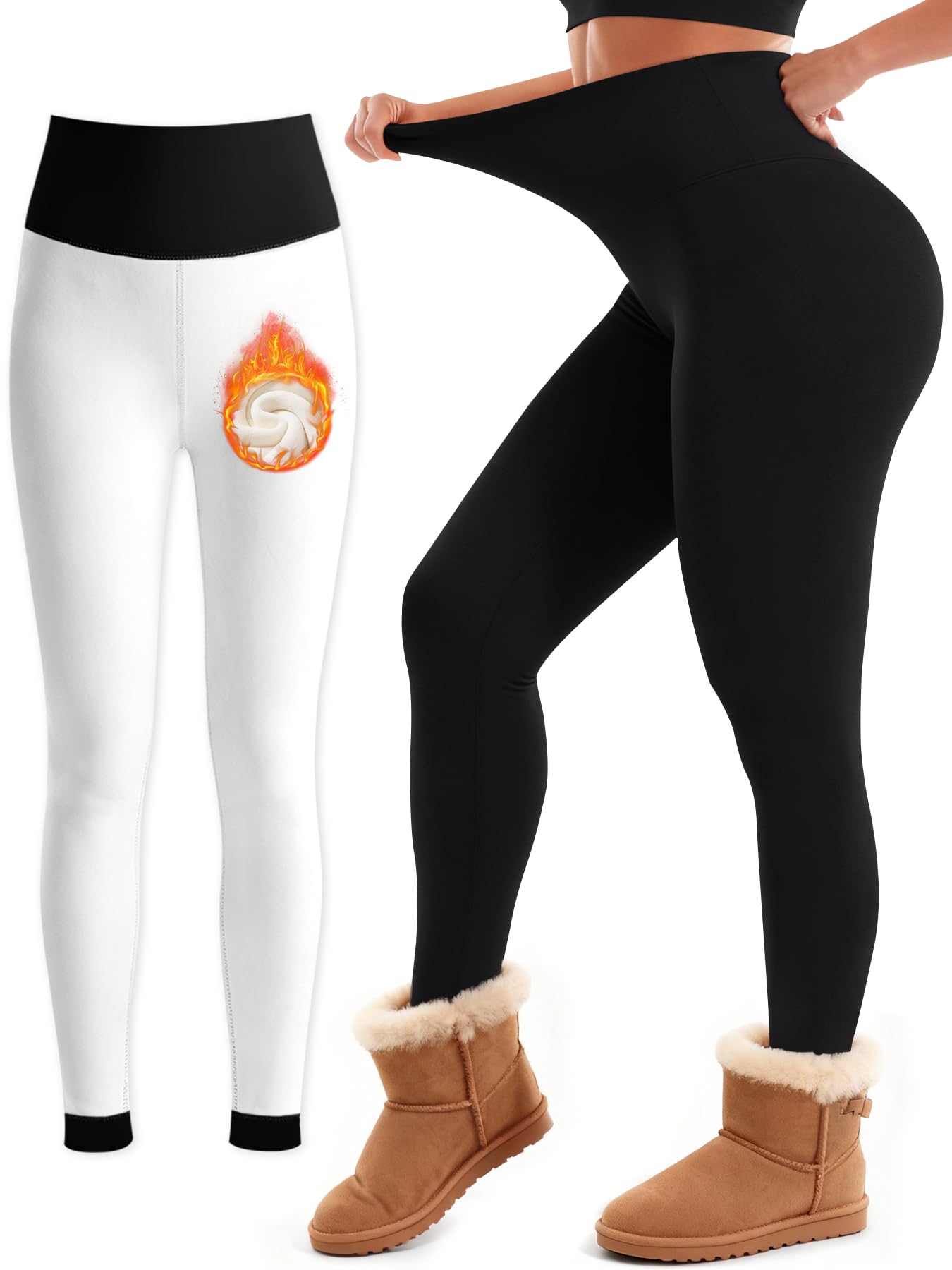 Laite Hebe Fleece Lined Leggings Women - High Waisted Winter Yoga Pants Tummy Control Soft Thermal Warm for