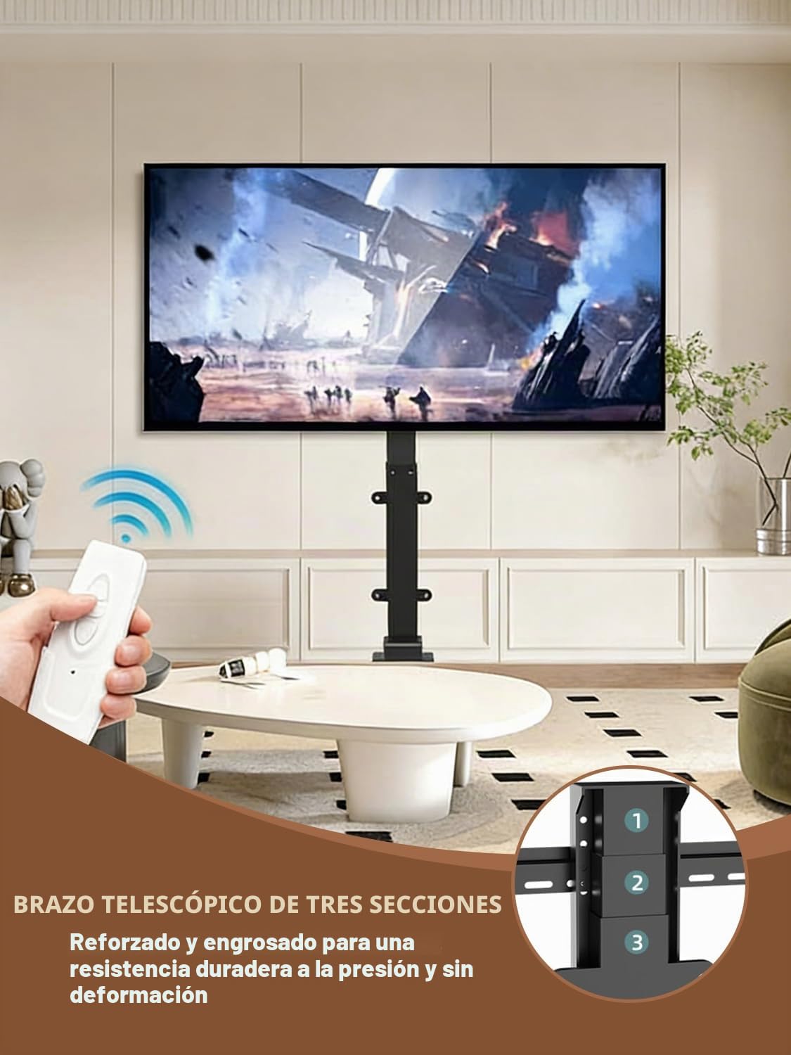 Soporte TV motorizado de 32-70" con Mando a Distancia, TV Lift Motorized con Función de Memoria, Elevador de TV motorizado Carga de 60 kg, MAX de Montaje VESA de 600 x 400 mm (90cm)