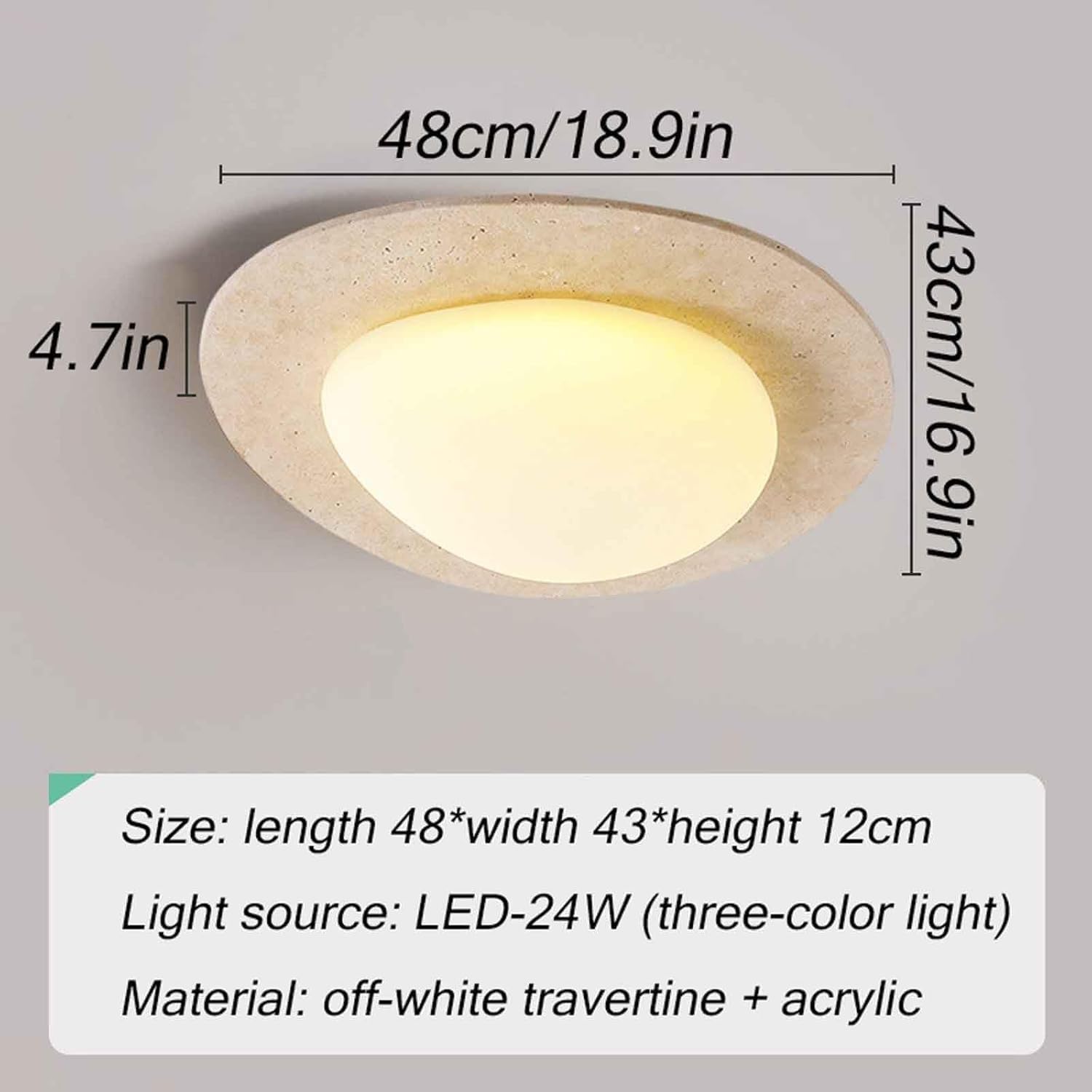 Nordic Modern Hallway Ceiling Light, 3-Color Dimming Flush Mount Natural Stone Ceiling Light Fixtures, Rustic Bedroom Ceiling Lamp Farmhouse Marble Ceiling Lighting