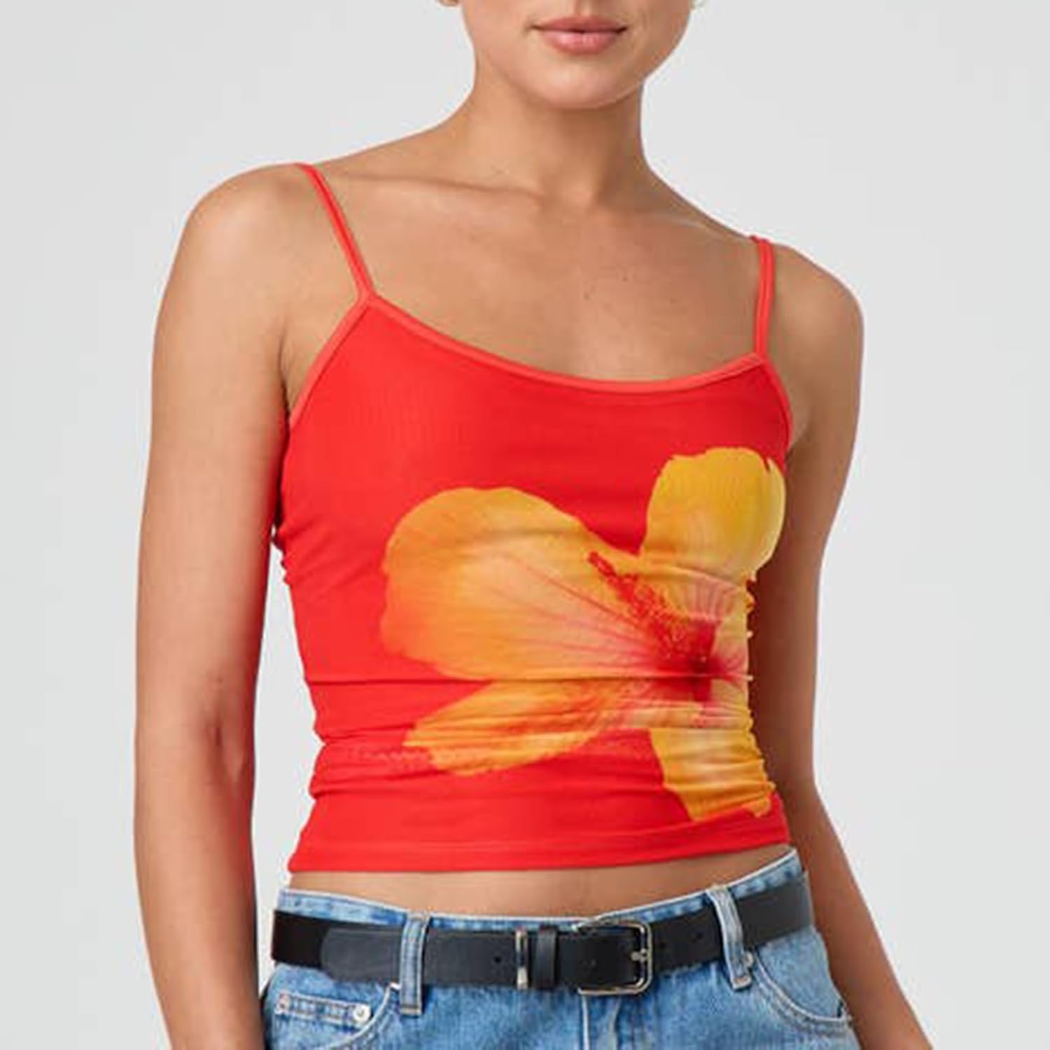 Women Y2K Floral Print Tank Tops Spaghetti Strap Slim Fit Crop Camisole Vintage Aesthetic Sleeveless Tops Streetwear - Image 2