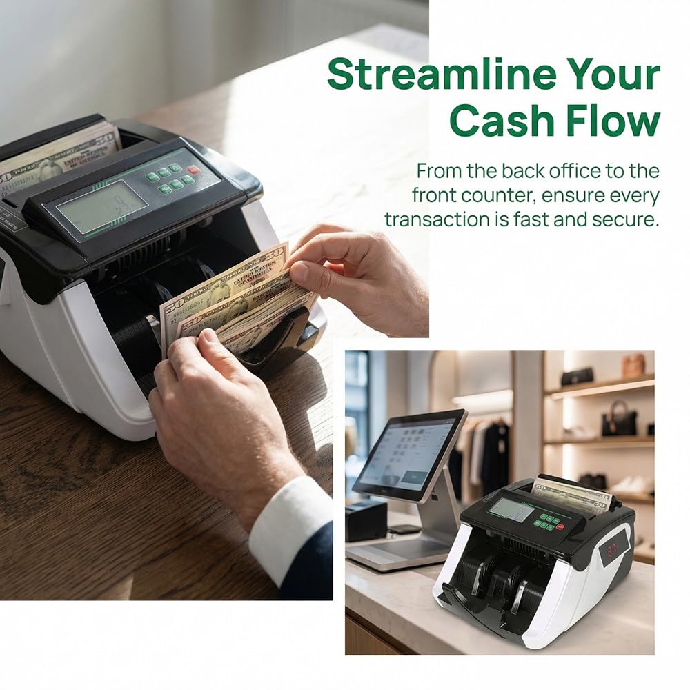 Conta Banconote,Con Conteggio Del Valore,Con Display Lcd,900 Banconote/Minuto,Contabanconote Per Dollari Ed Euro,Rilevamento Anticontraffazione,Elaborazione In Batch,Capacità 180 Banconote