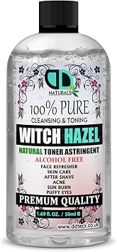 Alcohol Free Witch Hazel– Natural Antiseptic for Acne, Irritated Skin, Sunburn & Puffiness, Cruelty Free Vegan Facial Toner (50ml Cap)