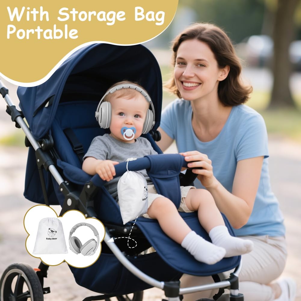 Cuffie antirumore 2 in 1 per bambini, antiscivolo, con cancellazione del rumore, ultra morbide e regolabili fino a 0-48 mesi, protezione dell'udito per dormire e viaggiare