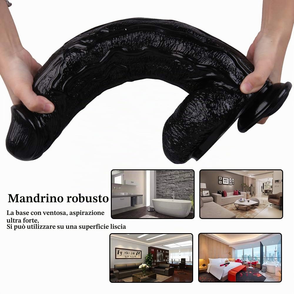 Dildo XXL da 44 cm, enorme dildo realistico, pene anale, con ventosa, grande dildo, lungo punto G, stimolazione, masturbazione, giocattolo sessuale per uomini e donne(Schwarz)