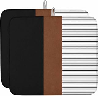 Absorbent Dish Drying Mat for Kitchen Counter,Vintage Black Brown Color Block Microfiber Quick Dry Pad Dishes Drainer Rack Mats for Under Sink Utensils 16x18in,2 Pack,Modern Minimalist Art