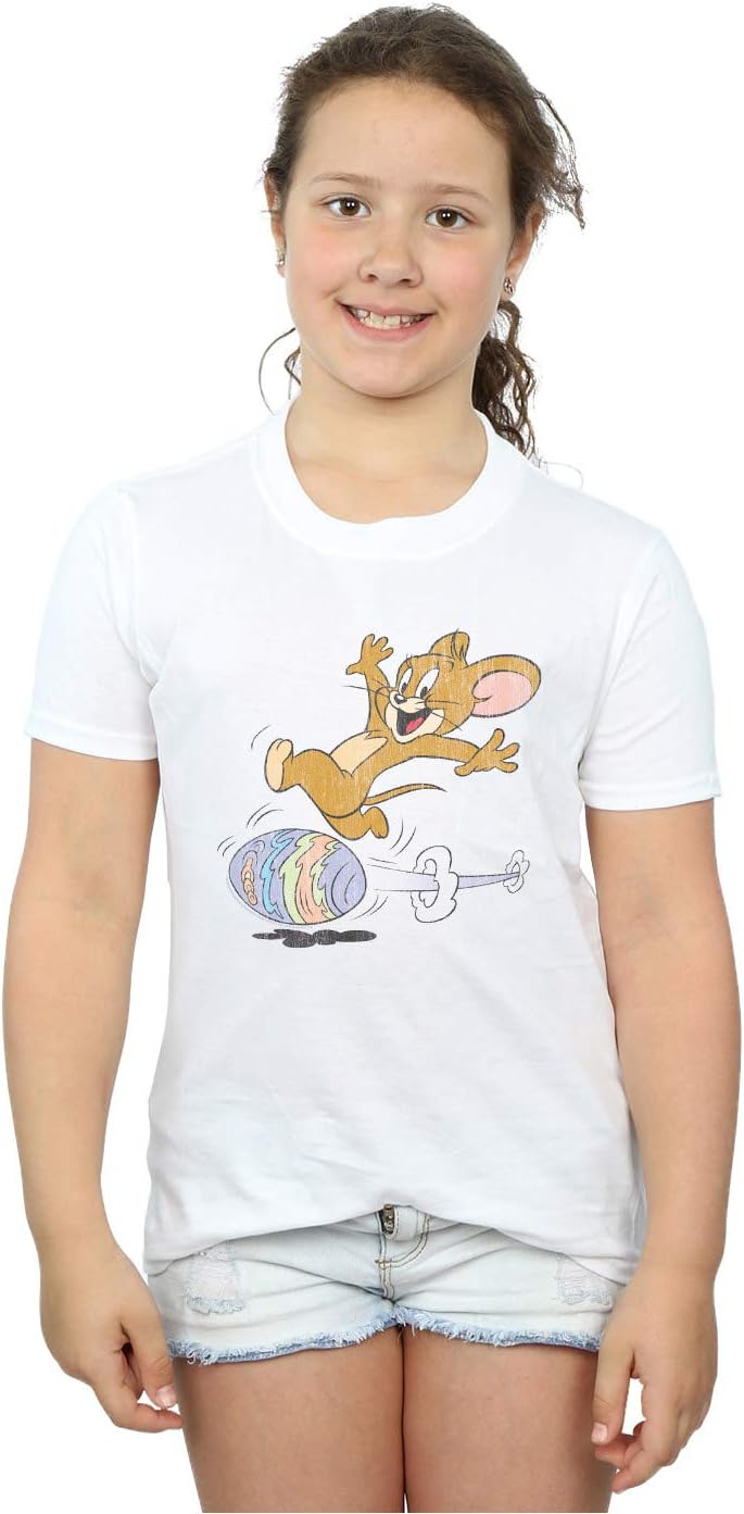 Tom and Jerry Girls Egg Run T-Shirt White 5-6 Years