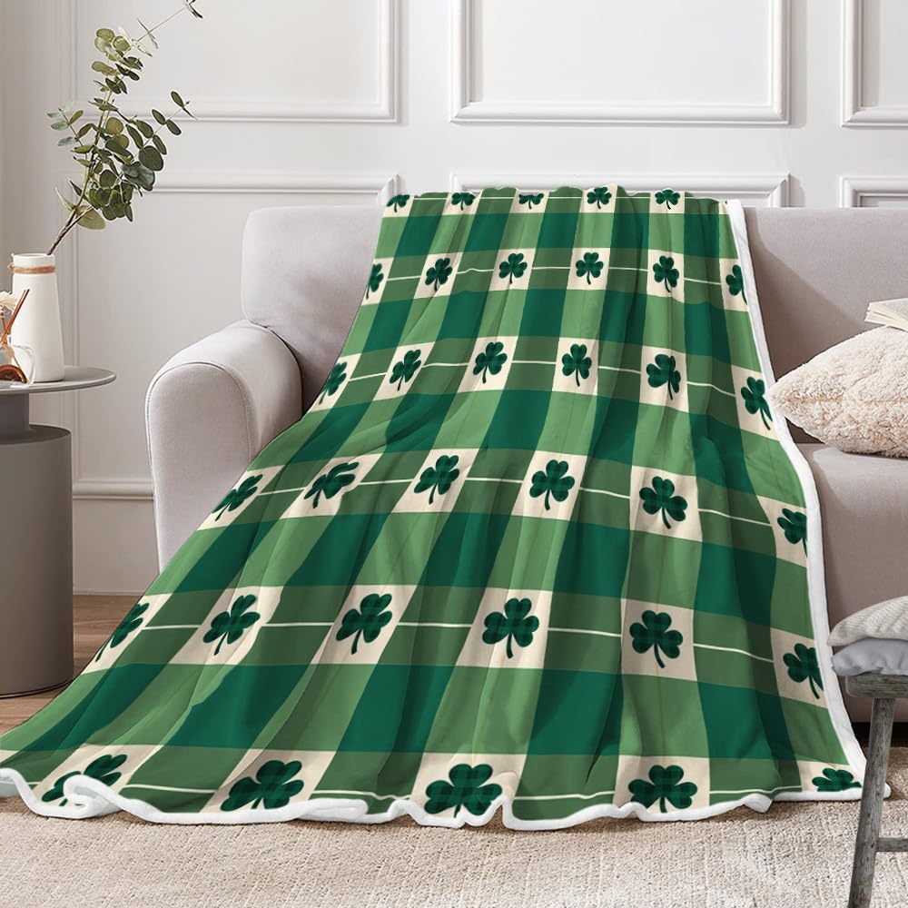 St. Patrick's Day Throw Blanket, Spring Green Lucky Clover Theme Flannel Blankets, Ireland St. Patrick's Day Fleece Blanket Cozy Soft Throw for Couch Bed Sofa Living Room 50X60IN - Image 4