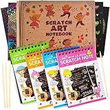 aGreatLife Scratch Art Pads : 20 Rainbow Sheets with 8 Stencils, 2 Wooden Styluses, Scratch Art Party Favor- Best Crafts for Boys and Girls, Fun Travel Games for All