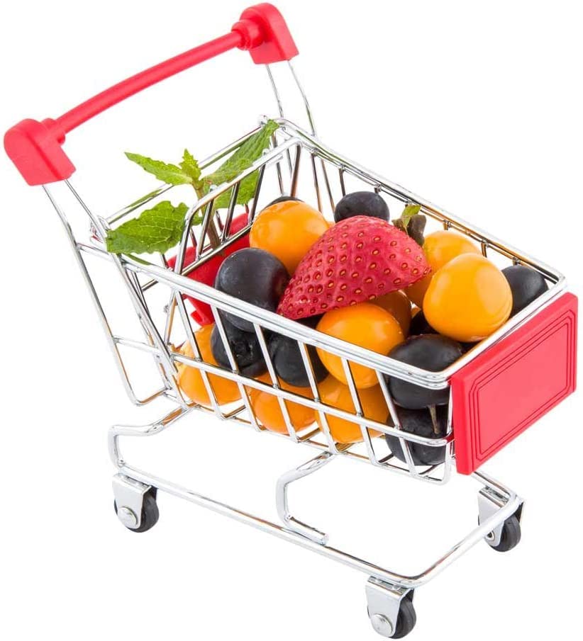 Alok Mini Shopping Cart, Rectangle Tiny Shopping Cart - Desk Organizer, Accessory, and Decoration, Toy Holder for Kids, Stainless Steel Mini Grocery Cart, Serve Snacks (Pack of 1) Multicolor