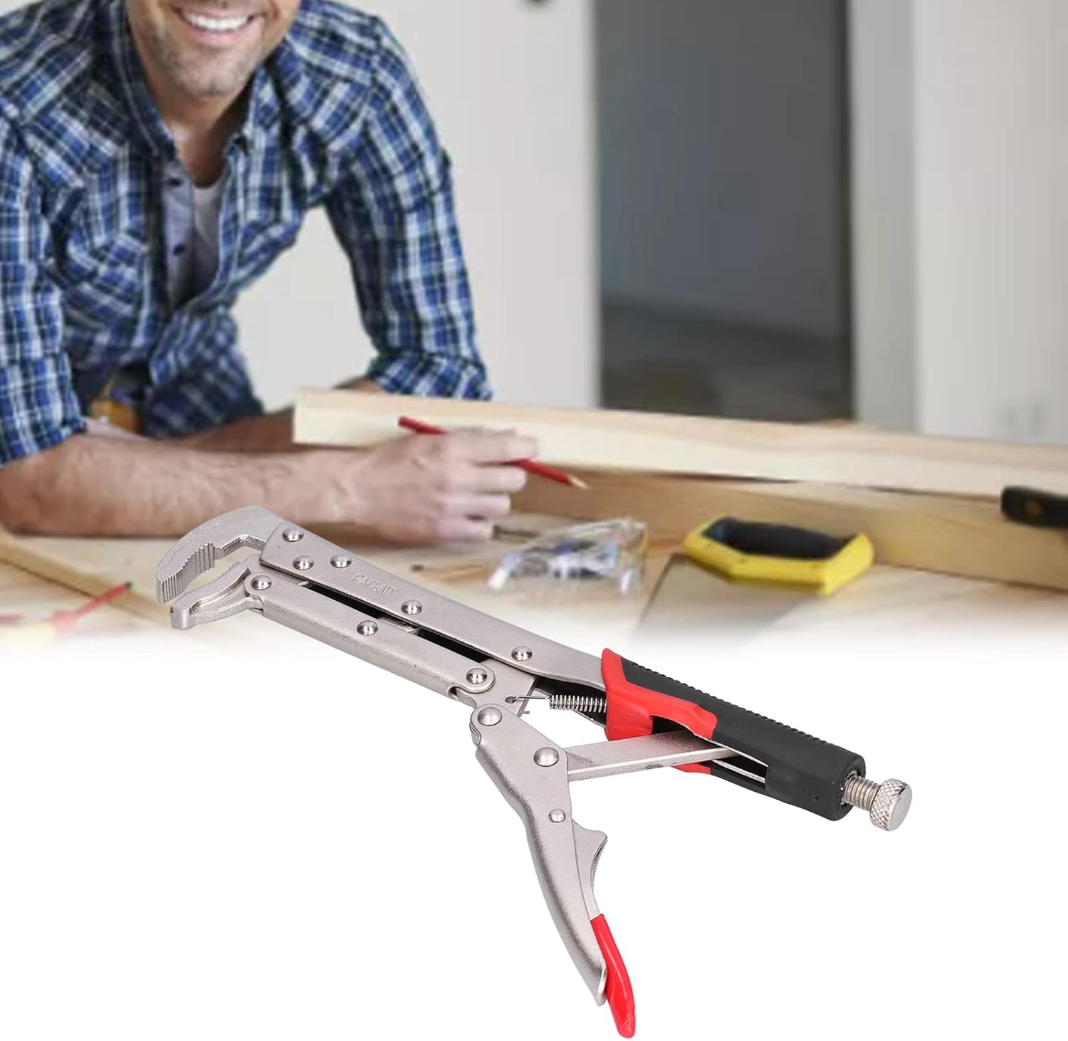 80 Degree Locking Curved Nose Pliers 10.6" Long Reach Woodworking Pliers Extra Long Curved Jaw Grip Hand Tools needle nose vice grips clamps for Woodworking, Pipe Clamping in Tight Spaces