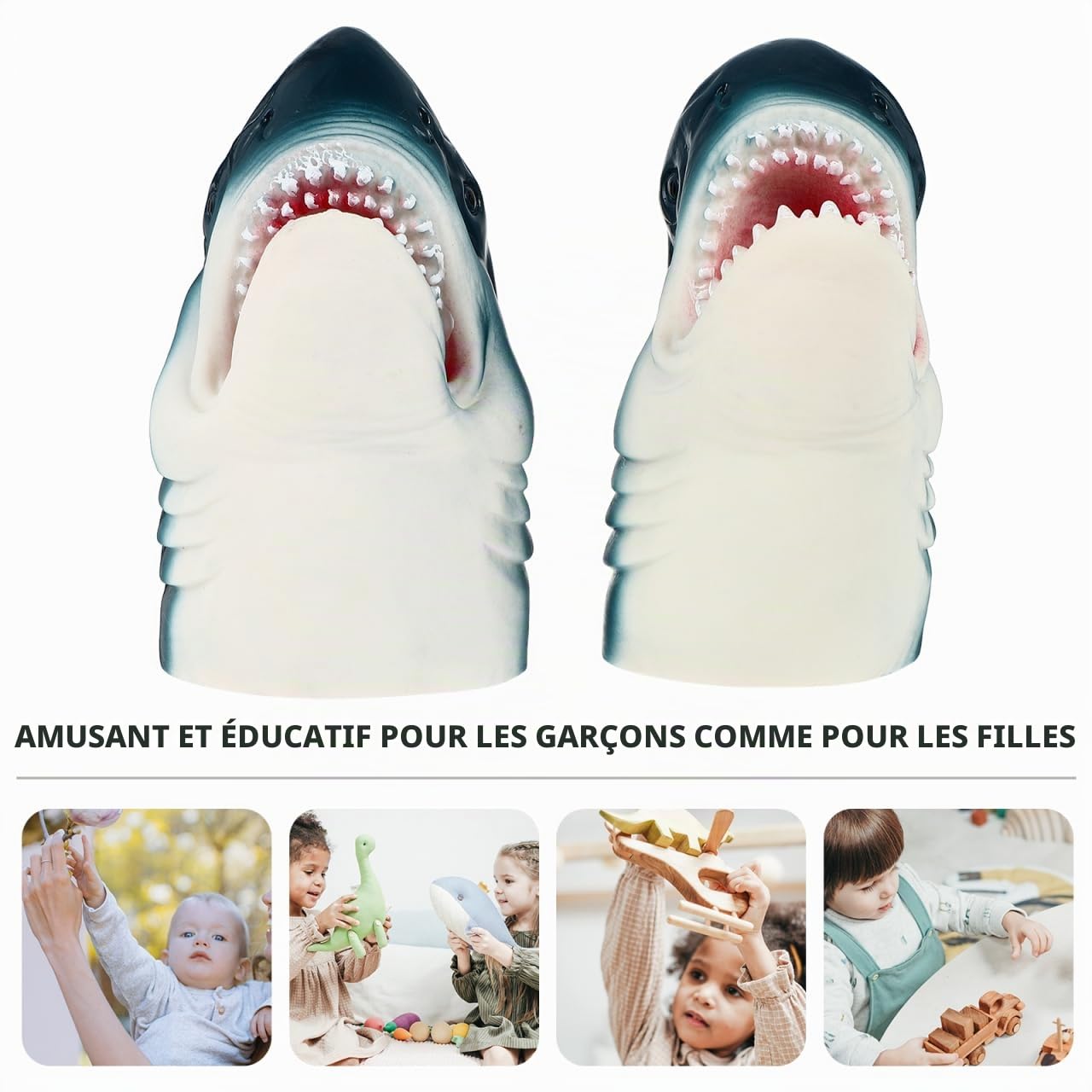 Toyvian Marionnettes Requin - 2 Pièces Tête de Requin Réaliste en Caoutchouc Souple de Jeu de Rôle pour Enfants Jouet Éducatif pour Histoires Spectacles et Anniversaires