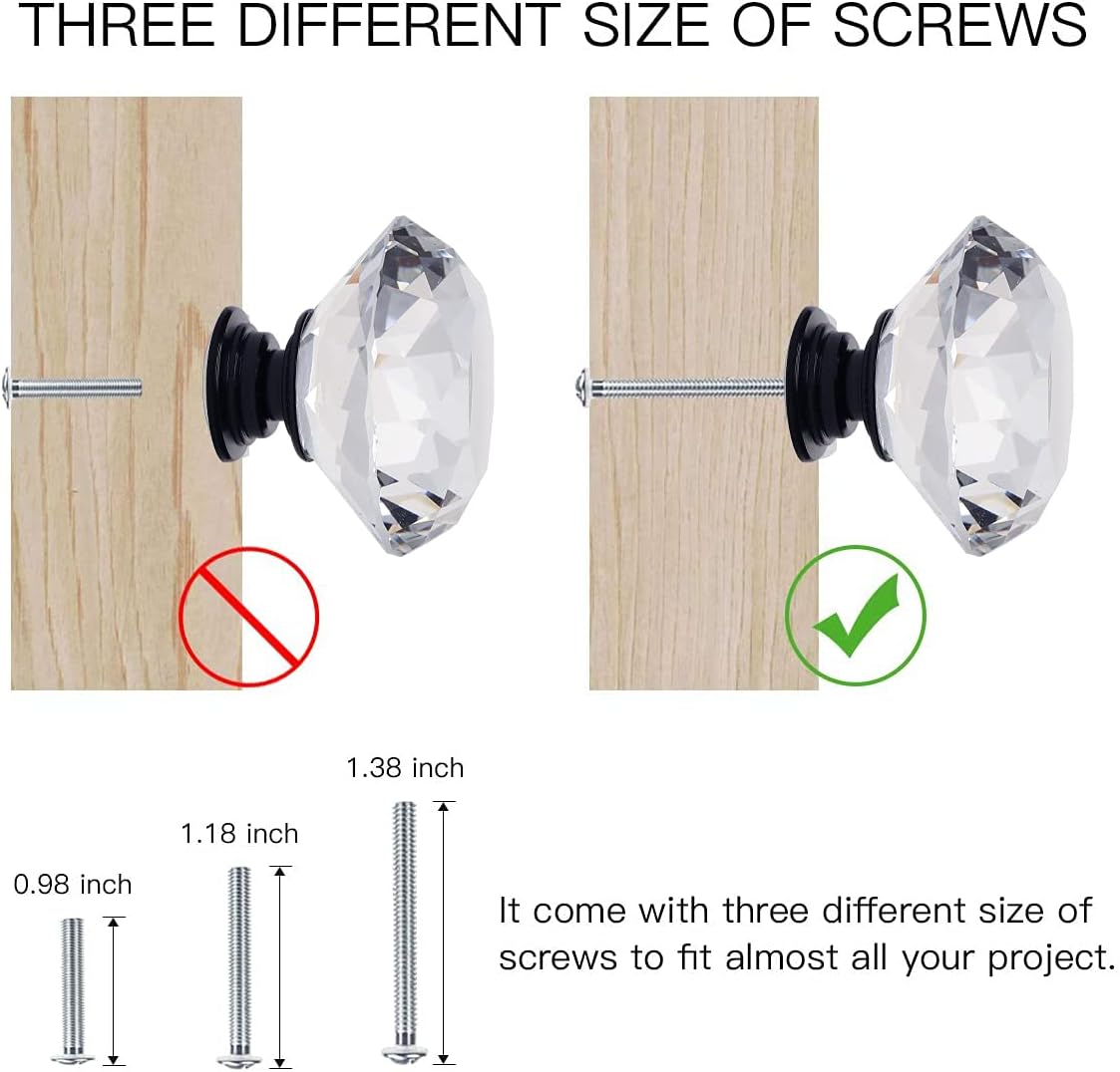 YDO Drawer Knobs, Black Alloy Base Crystal Knobs, Diamond Shape Glass Dresser Knobs, 1.57 inch Large Dresser Handles, Bling Knobs for Dresser Drawers, Kitchen Cabinet Knobs and Pulls, 10 Pieces, Clear