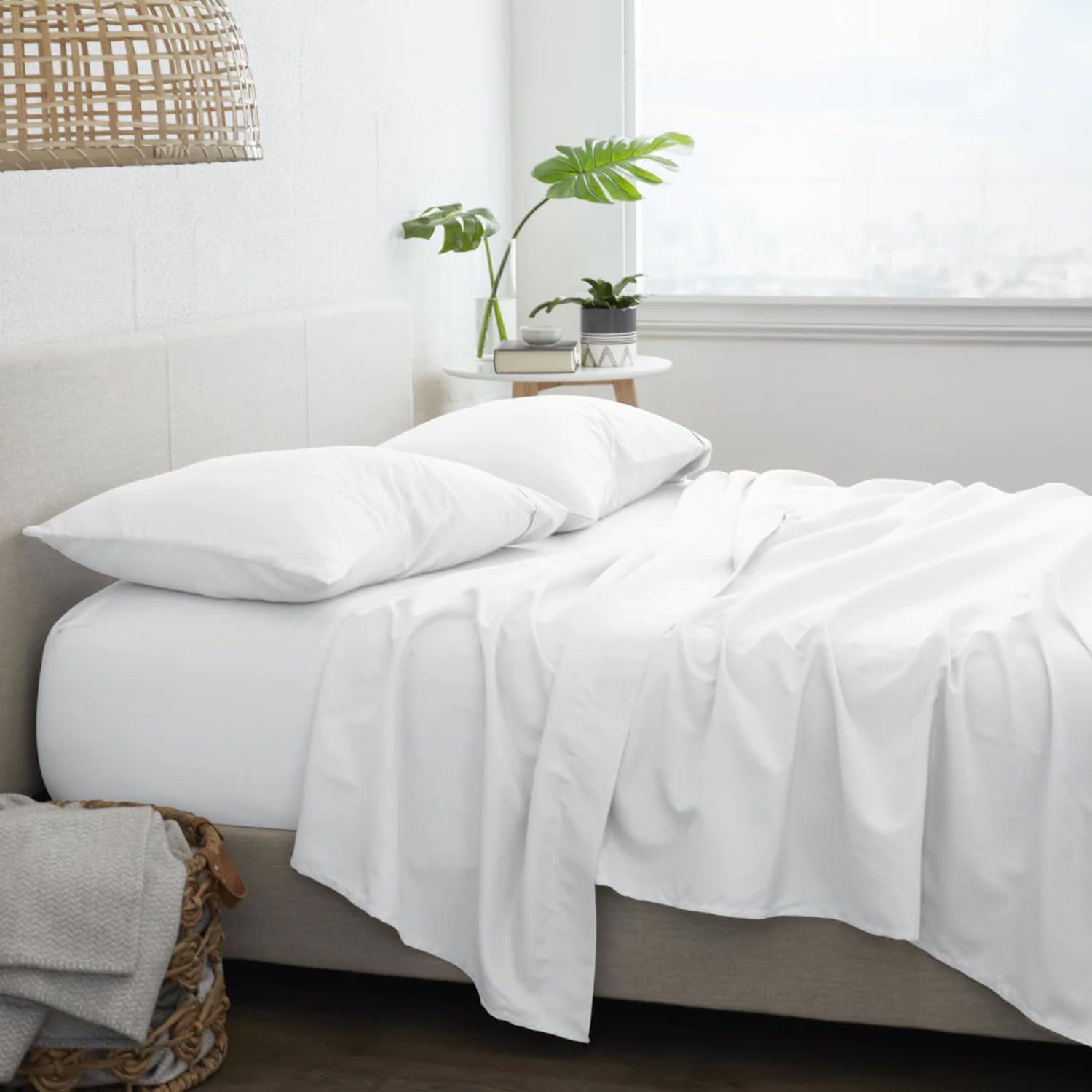 600 Thread Count Egyptian Cotton Sheets - Luxury Full Size Cooling Bed Sheets - Soft Sateen Weave Cotton Bed Sheets - Deep Pocket Fits Upto 16" Deep Mattress - White