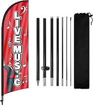 Live Music Advertising Swooper Flags Banners, Live Music Feather Flags with Poles and Ground Stake, 8FT Advertising Feather Flags Sign for Live Music Business