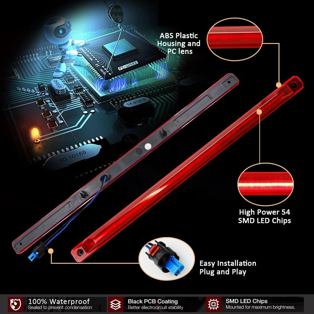 D-Lumina LED Tailgate Clearance Light Bar Assembly Red Lens for 2001-2014 Chevy Silverado GMC Sierra 2500HD 3500HD Dually Pickup Truck, Powered by 54-SMD Rear LED Under Tailgate Light, Pack of 1