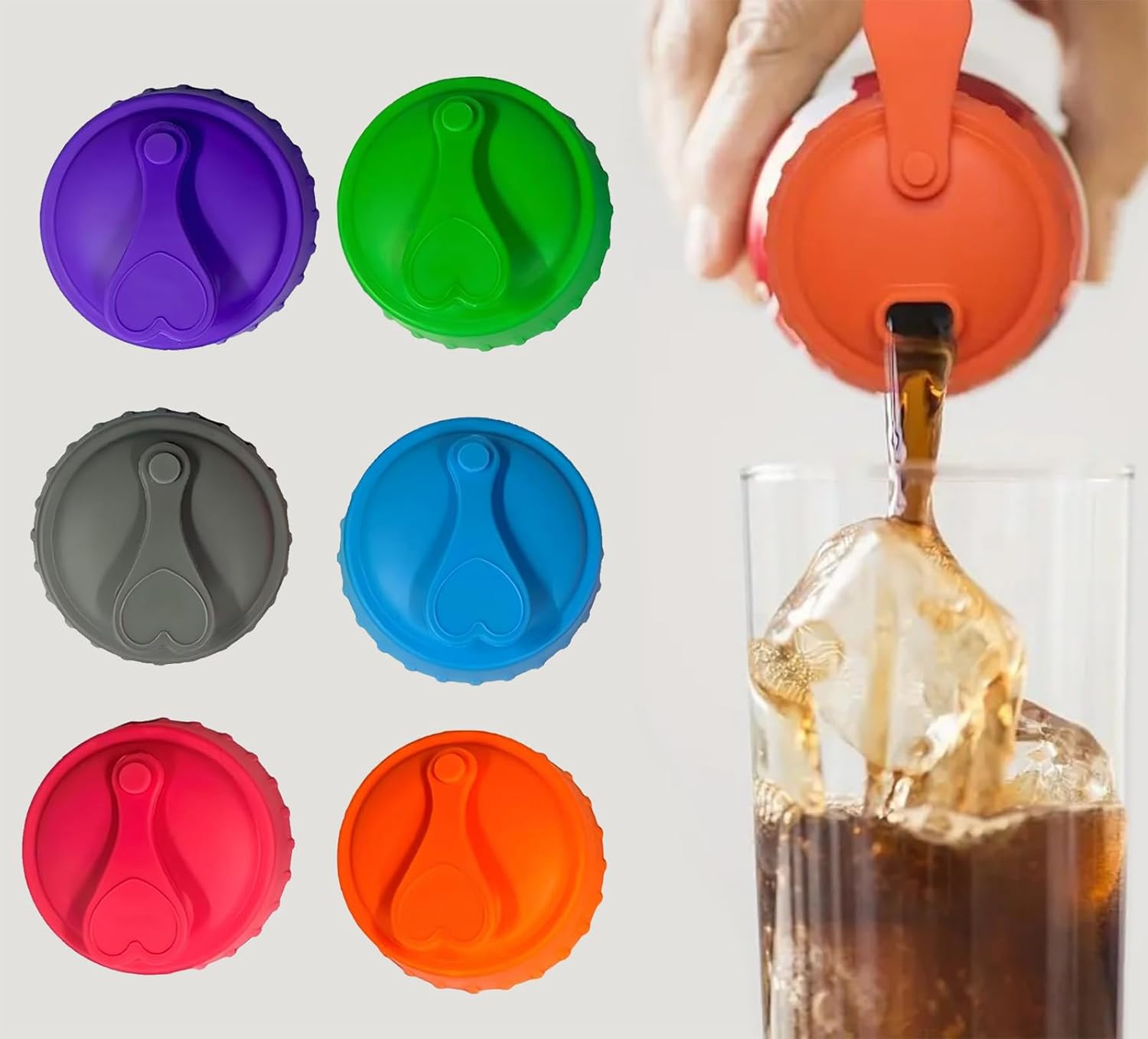 6PCS Silicone Soda Can Lids,Can Covers for Soda, Pop Can Covers with Resealable Nozzle,Stopper and Protector for Beer, Beverage, Juice, Coke, Fits Standard Cans, 6PCS