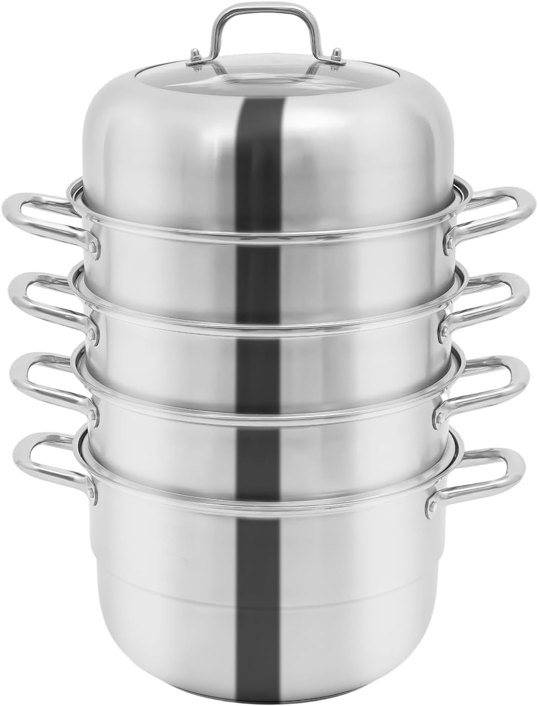 5-Tier Steamer Pot, 304 Stainless Steel Cooking Steam Pot with Lid & Double Handle,9L/2.38Gal Capacity,12.8 * 6.9in Round Multipurpose Steam Cookware for Steaming Pasta Dumplings