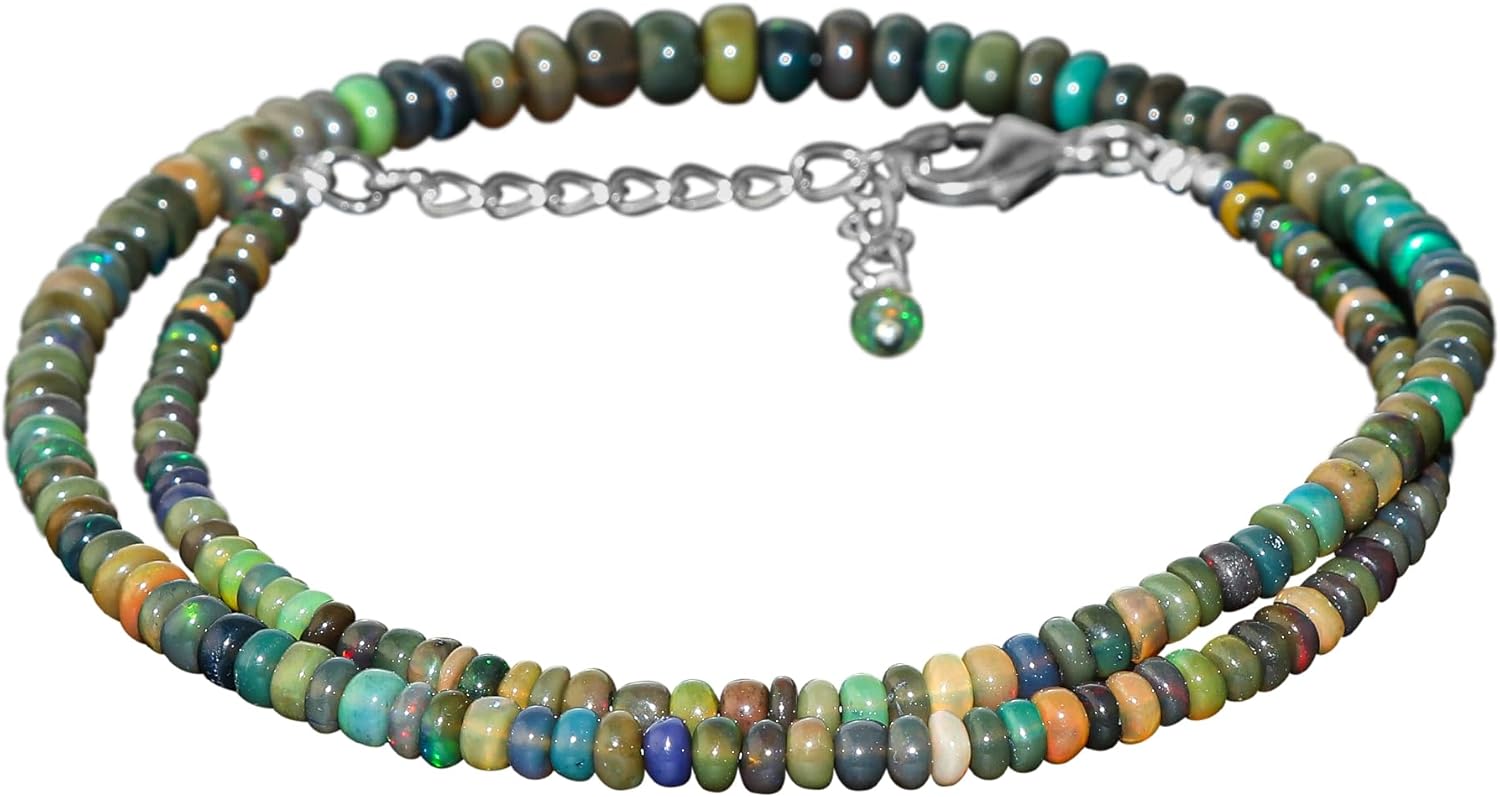 Natural Gemstone Beaded Choker Necklace for Women, Handmade Bohemian Jewelry, Healing Crystals, Silver Plated Necklace, Christmas Gift for Women, Size-18inch