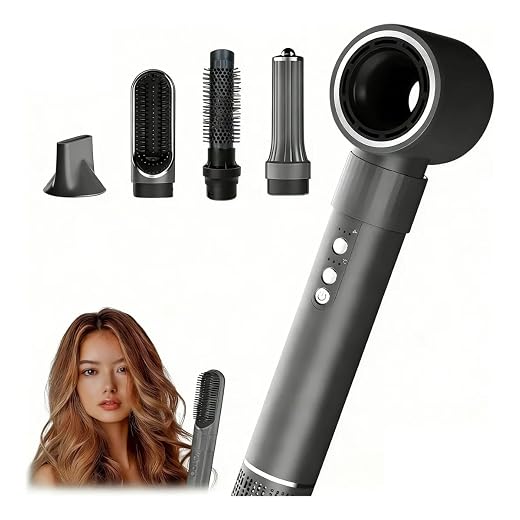 Secador de Cabelo 5 em 1 Conjunto, Escova Secadora 1300W Alta Velocidade 110000 Rpm, Kit Modelador Liso e Cacheado com Bocal Magnético 127Volt e 110Volt (Rosado)