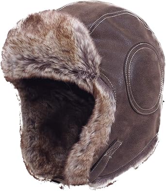 Russian Ushanka Cossack Trooper Trapper Aviator Pilot Hat Fur Lined Earflap Winter Cap with Chin Strap