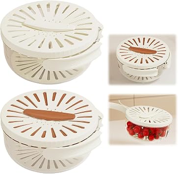 Multifunctional Fruit and Vegetable Washing Bowl, 2025 Upgraded Fruit Drainer Container with Handle and Cover, 2 in 1 Drainer, Bilayer Collapsible Fruit Washing Basket White + Brown