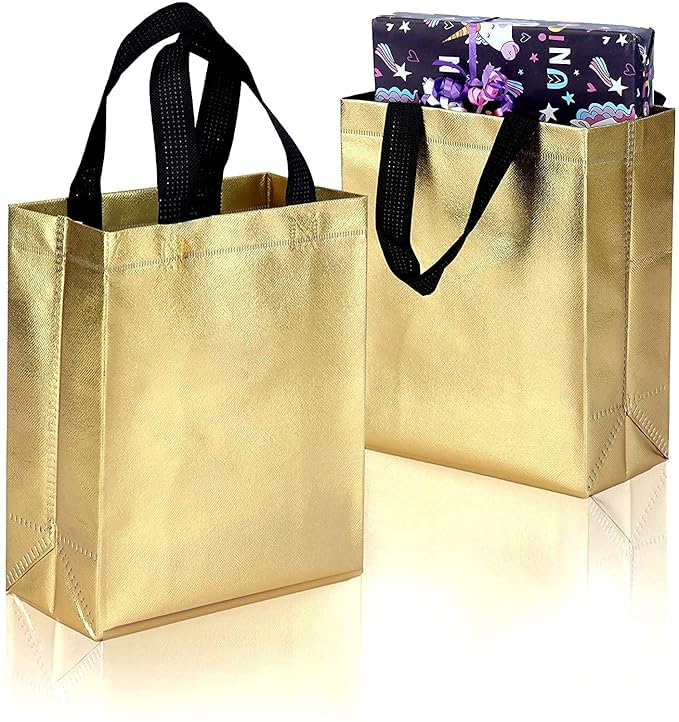 a.s enterprises JOURNEY JOY Small Size Pack of 20 Pcs Glossy Metallic Laminated Non-Woven Reusable Eco-Friendly Party Return Gift Bags (Golden) (Small 9.5x10x4 Inch)-picture-49