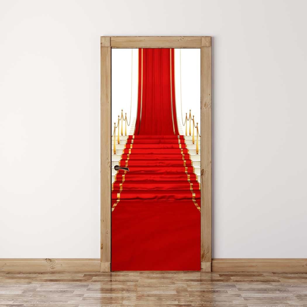 Door Mural Red Carpet - Self Adhesive Fabric Door Wrap Wall Sticker