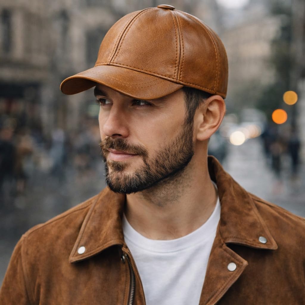 Genuine Leather Baseball Cap Adjustable Strap Plain Real Lambskin Leather Hat Sports Visor