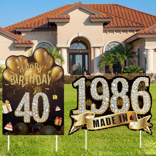 2Pcs Birthday Yard Signs 40th Birthday Decorations for Men Women