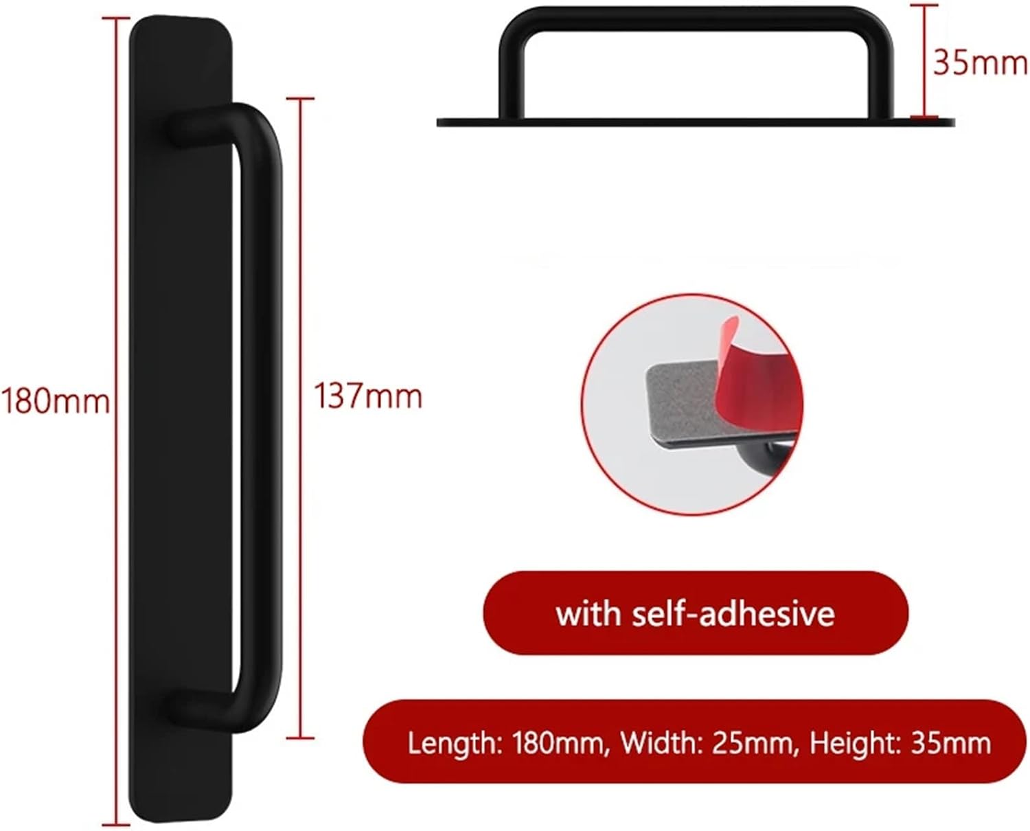 Door Handle Aluminum Kitchen Cabinet Pulls Self-Adhesive Toilet Window Sliding Knobs Furniture Hardware Handles 1Pcs(Black-M)