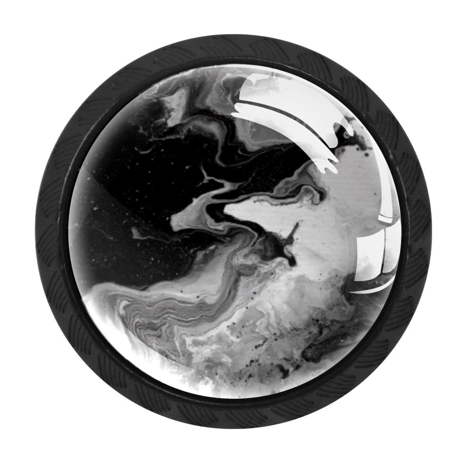 CHENZZZZ 4 Pieces Marble Black White Abstract Art (2) Drawer Knobs, 35mm Black Kitchen Cabinet Knobs, Drawer Pulls and Knobs, Glass Cabinet Hardware Single Hole Knob for Cabinets and Drawers Round