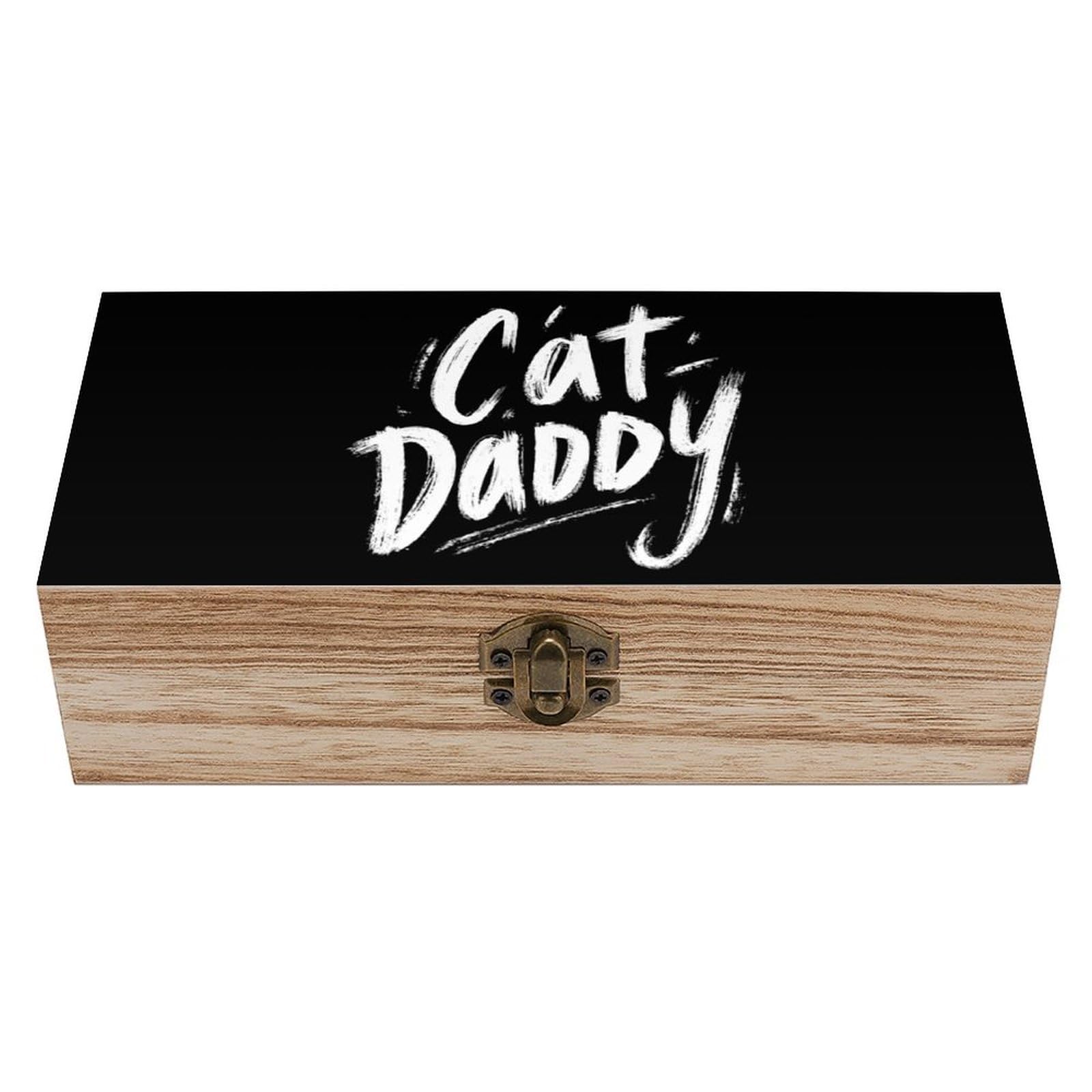 Cat Daddy Wooden Box with Hinged Lid Decorative Storage Case Container