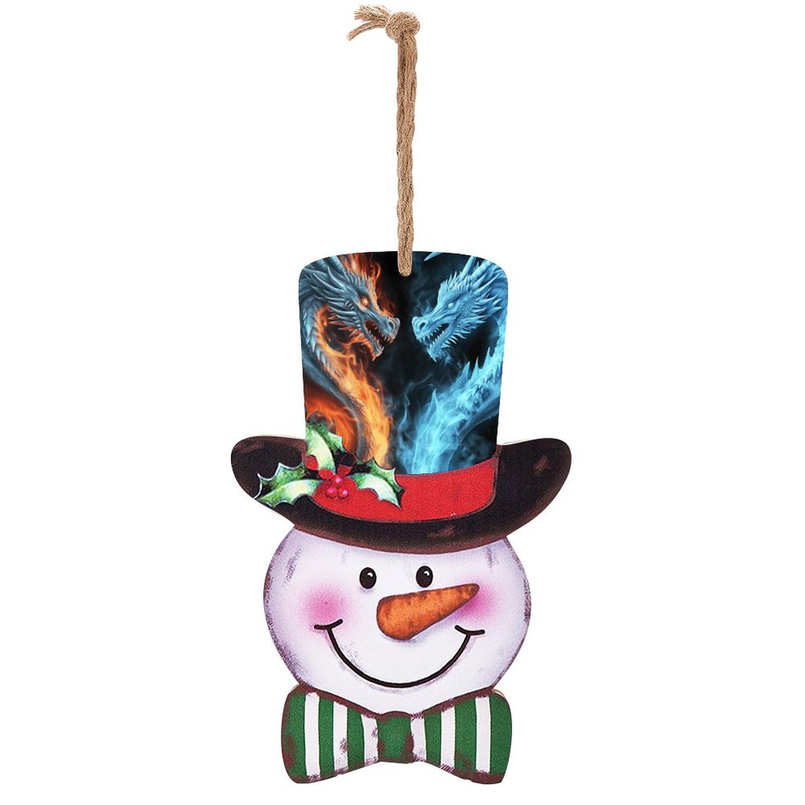Panneau de Noël en bois bonhomme de neige et dragons décoration murale