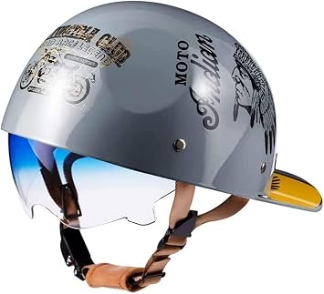 DOT Approved Indian Chief Baseball Cap Motorcycle Half Helmet with Visor,Cool Vintage Street Adults Men Women Open Face ATV Beanie Helmets for Scooter Moped Dirt-Bike