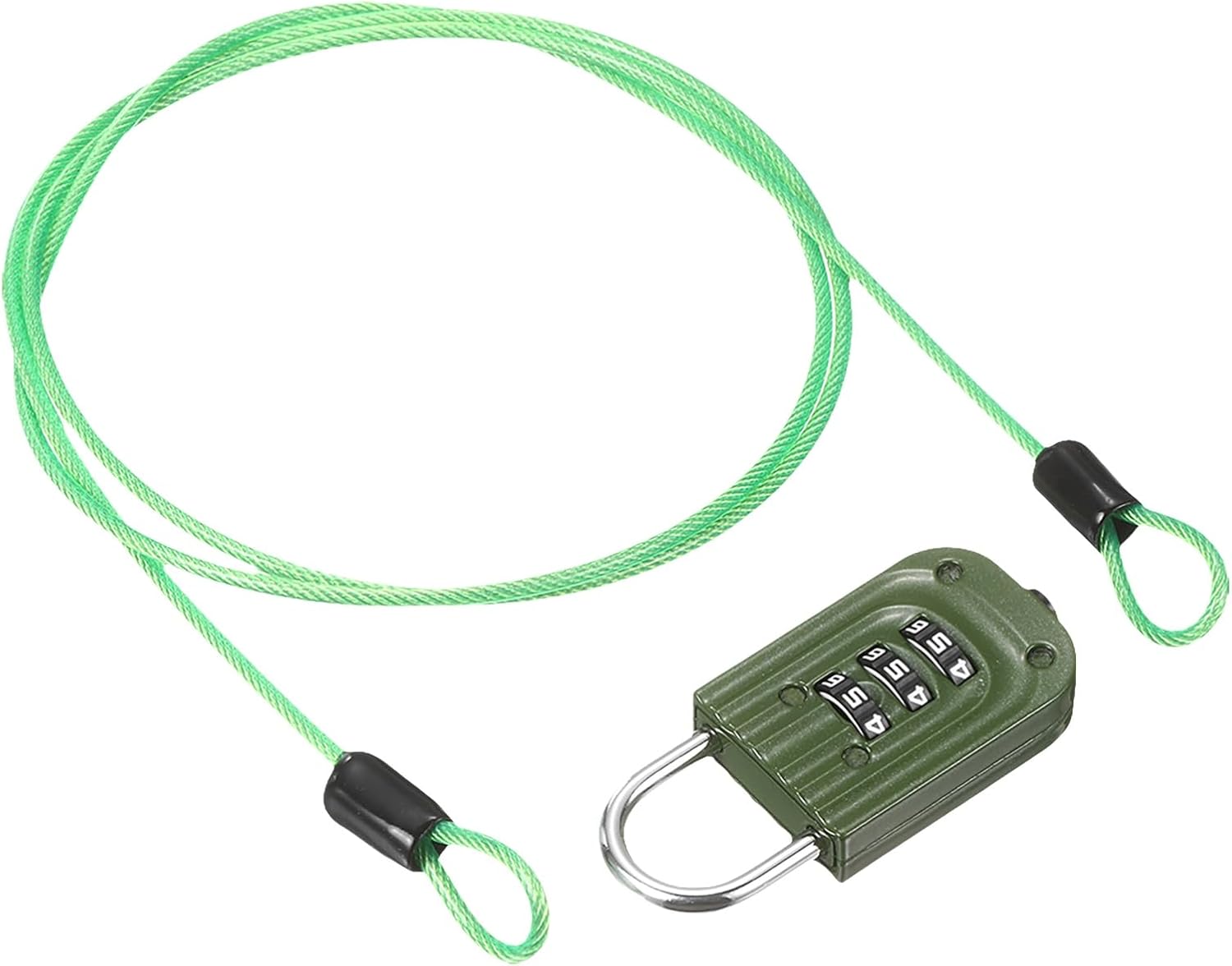 PATIKIL Security Cable with 3Digit Combination Lock, (3.28ft x 3/32", Green), Braided Stainless Steel Safety Cable Wire Rope with Double Loop, Suit for Suitcase/Bicycle/Cabinets