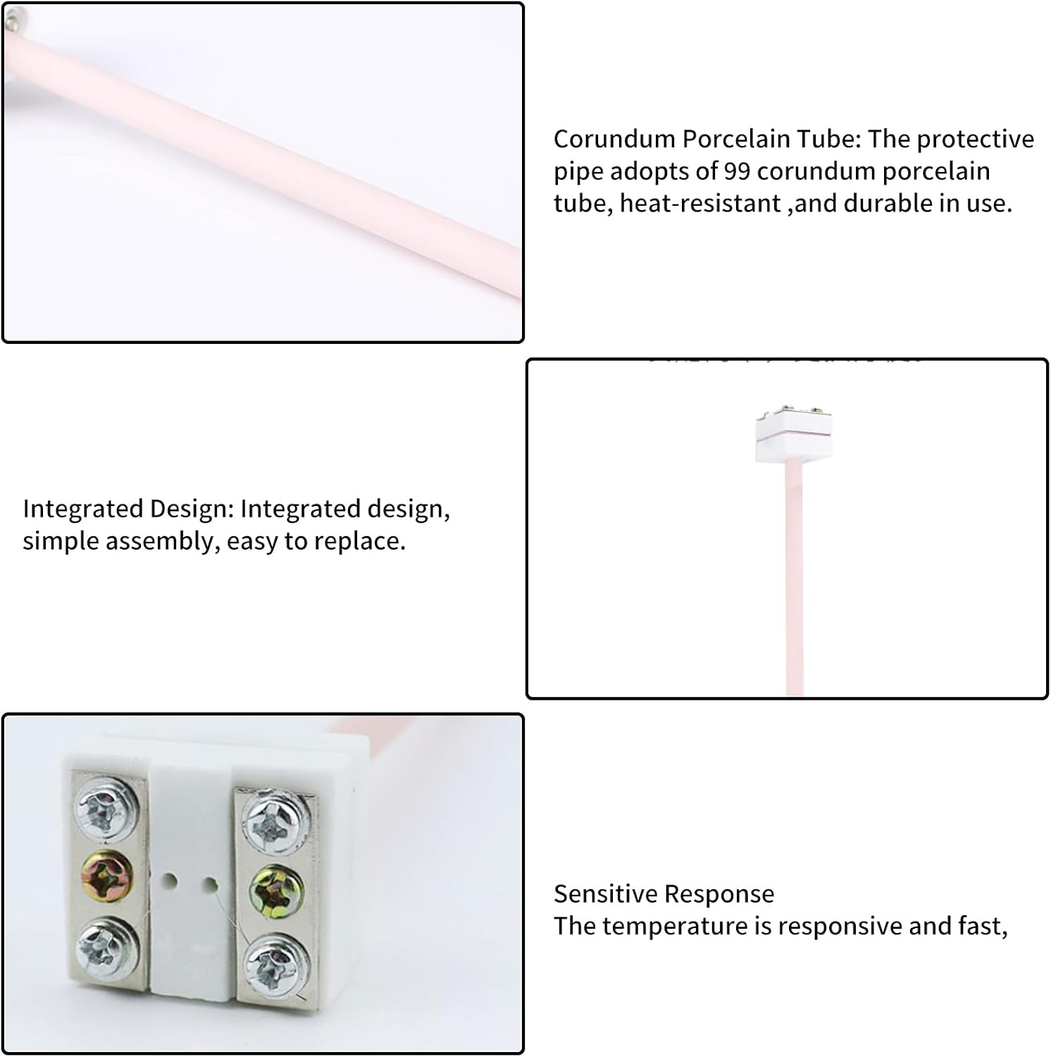 WRP-100 5.9" S-Type Platinum Rhodium Thermocouple Temperature Sensor Probe 99 Corundum Porcelain Tube 0~1300℃ for Air Conditioning Indoor Canopy