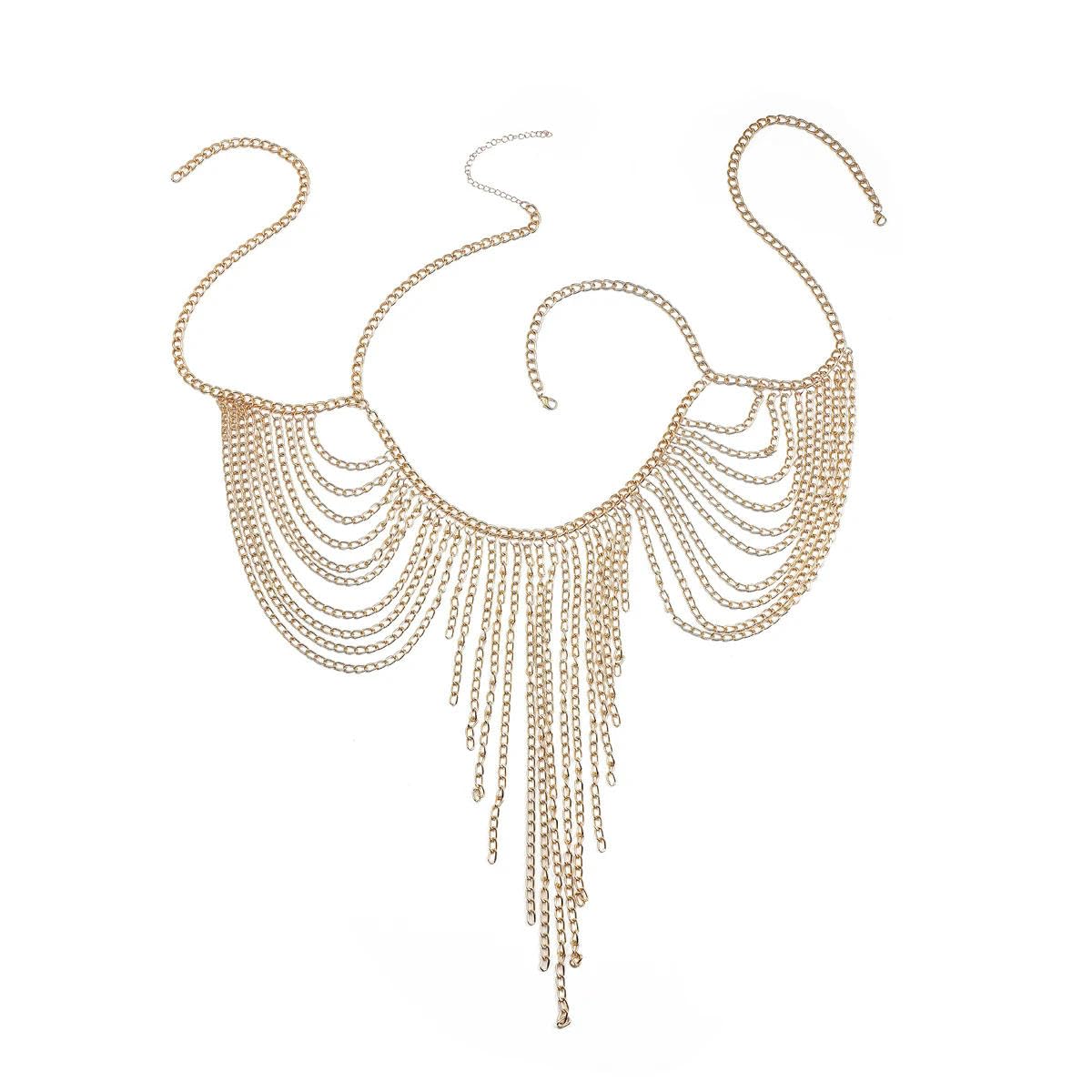 LYGBAOFUL Mehrschichtige Brust-BH-Kette, Körperschmuck, Halskette für Frauen, Metallgeschirr, Party, Musik, Festival, Zubehör