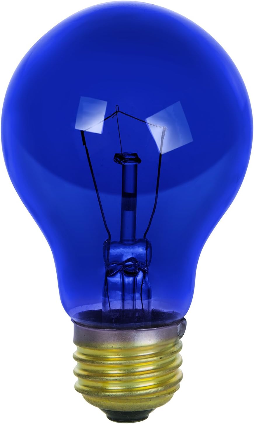 Sunlite 25A/TB/B/6PK Incandescent Blue A19 25W Light Bulbs with Medium E26 Base (6 Pack)