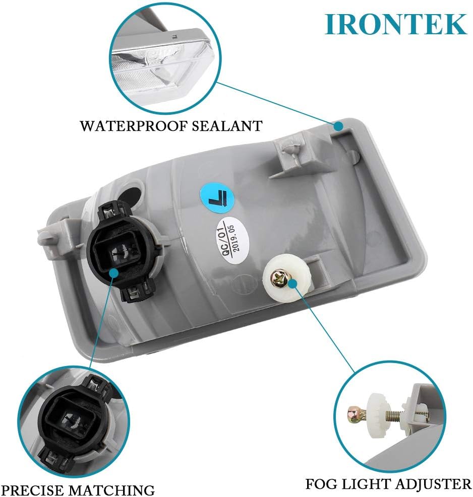 IRONTEK Clear Lens Fog Lights Assembly Fits 2007-2014 for Chevy Silverado, 2007-2008 Cadillac Escalade, 2007-2014 GMC Sierra 1 Pair Driving Fog Lamps Kits