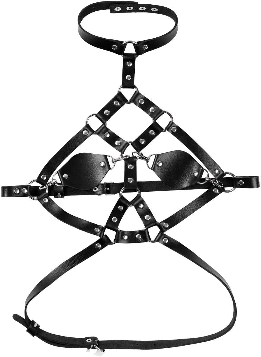 Womens Adult PU Leather Bondage Chest Harness Bra Punk Buckle Halter Body Waist Belt Party Costumes Sexy Clubwear