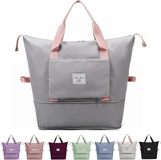 Faltbare Reisetasche aus Oxford-Gewebe, wasserdicht, großes Fassungsvermögen, leicht, zusammenklappbar, Handgepäck, für Wochenendtrips, Sport, Fitnessstudio & Urlaub (Grau Pulver)