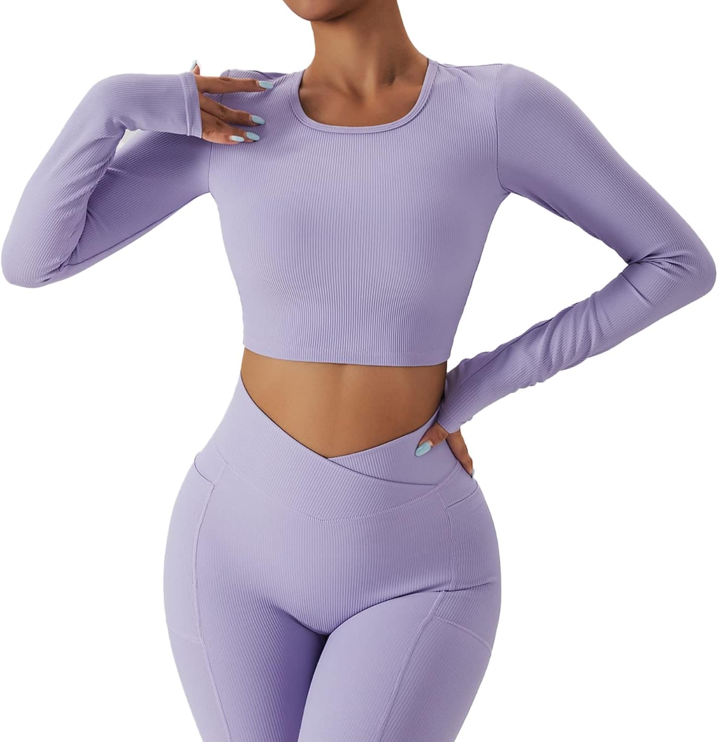 ChallengymChanllengym Women Backless Workout Crop T Shirt Top, Ribbed Long Sleeve Padded Sports Low Medium Impact Yoga Shirt