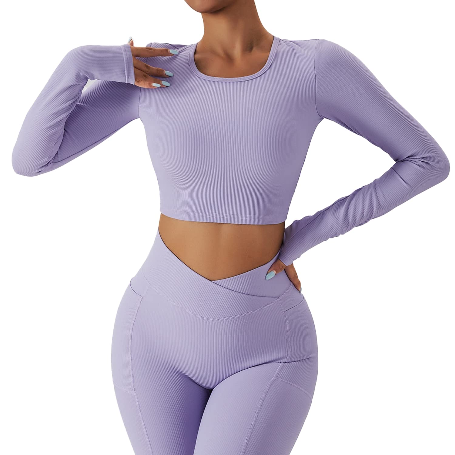 ChallengymChanllengym Women Backless Workout Crop T Shirt Top, Ribbed Long Sleeve Padded Sports Low Medium Impact Yoga Shirt