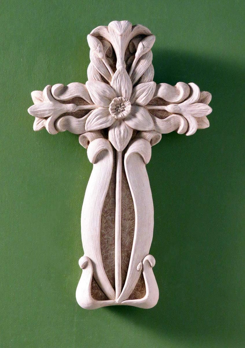 Garden Floral Cross Memorial Plaque 10.5" Cast Stone Made in USA