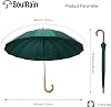 SoulRain 16 Ribs 48 inch Stick Umbrella Auto Open Solid Color Fashionable and Simple Arched Classic Wooden Handle Windproof Unbreakable Umbrella (Dark Green)