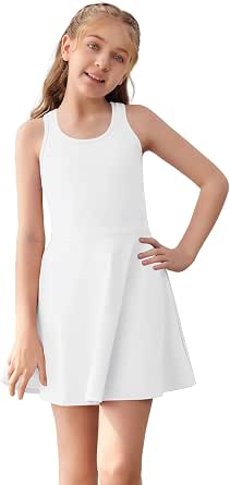 Girls Sleeveless Tennis Dress with Shorts Pockets - Athletic Golf Racerback