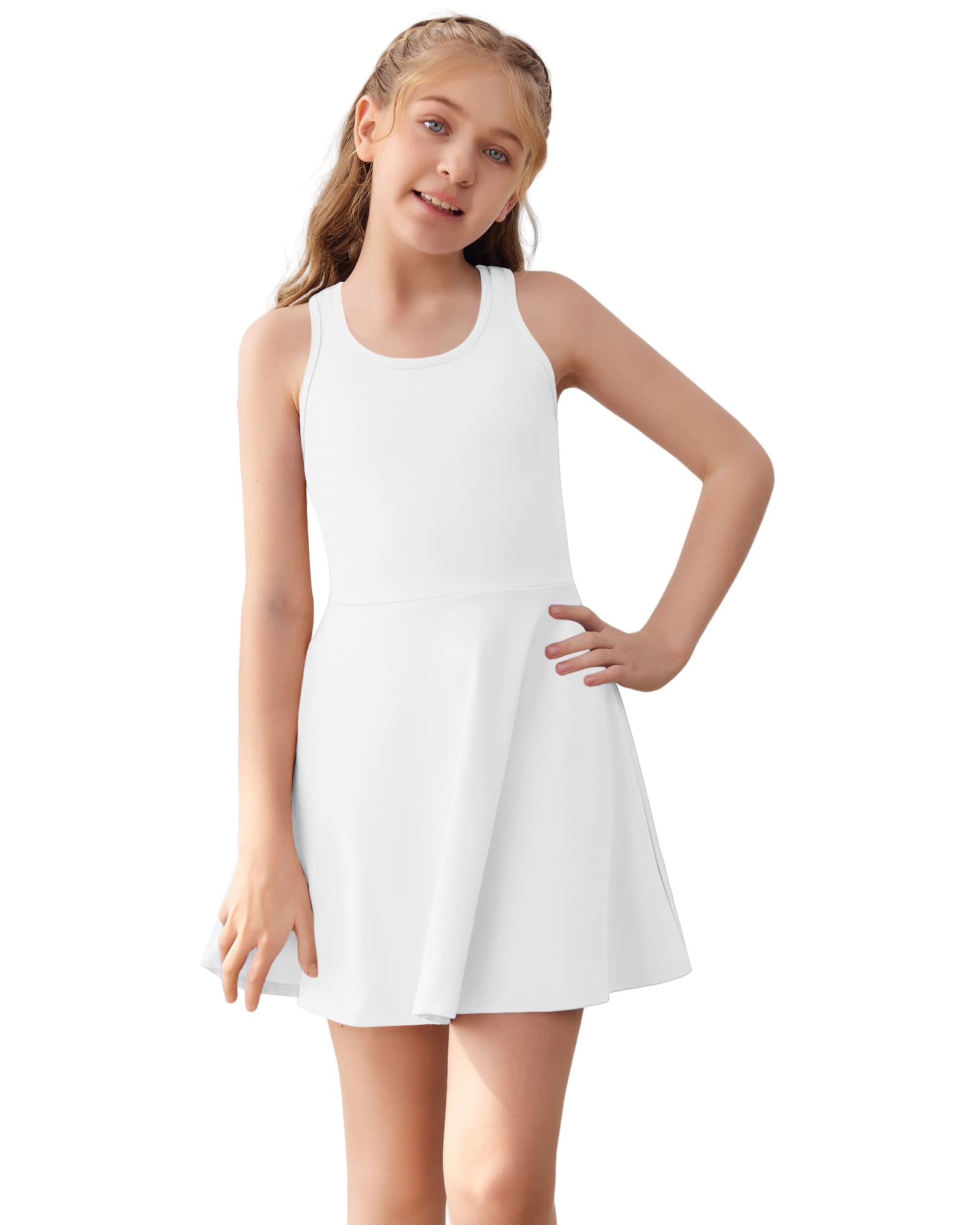 Haloumoning Vestito da tennis senza maniche da bambina, con spalline incrociate, da golf, per scuola, sport, con tasche corte