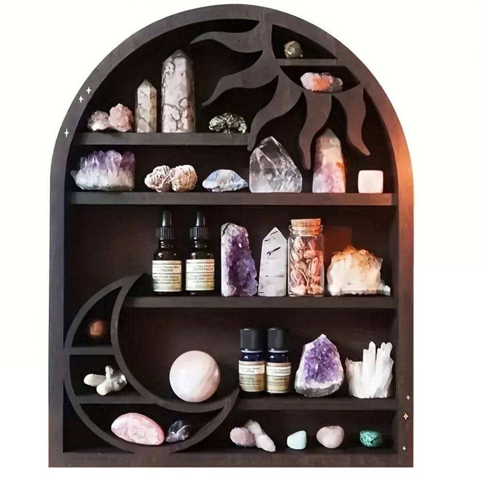 Zwfjcmsa Wood Storage Shelf - Stylish and Practical Wall Shelf, Crescent Sun and Moon Crystal Shelf