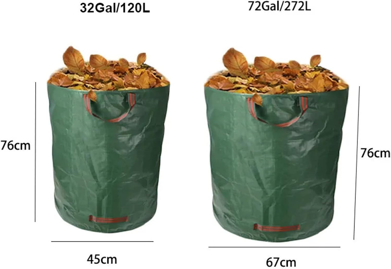32/72gal Large Capacity Garden Waste Storage Bag Leaf Sack Trash Foldable Garbage Bins Collection Container Reusable Yard Waste Bags(120L D45xH76cm)